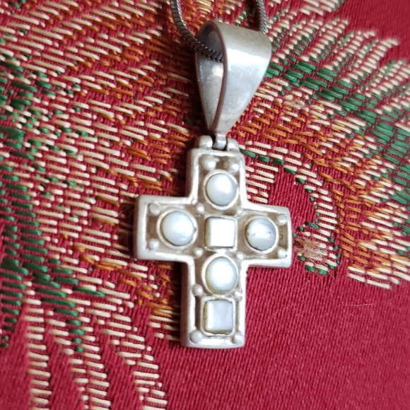 Pearl & Sterling Cross Jewelry - Vintage Sterling Pearl Cross